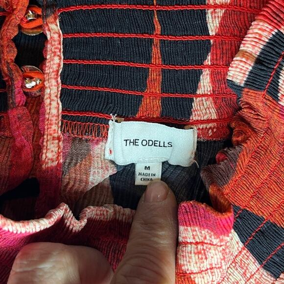 The Odells Nicole Trupet Sleeve Blouse Size M Red Motif Ruffle Sleeve - Picture 8 of 9